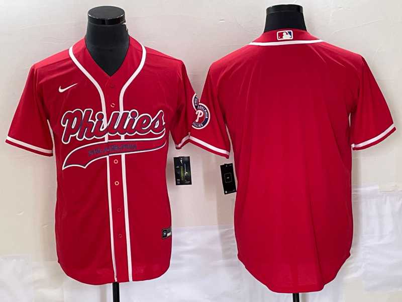 Men%27s Philadelphia Phillies Blank Red Cool Base Stitched Baseball Jersey